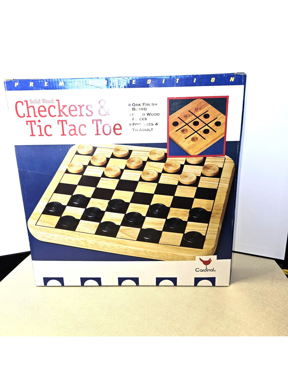 Cardinal Premier Edition Wood Checkers & Tic Tac Toe 1998